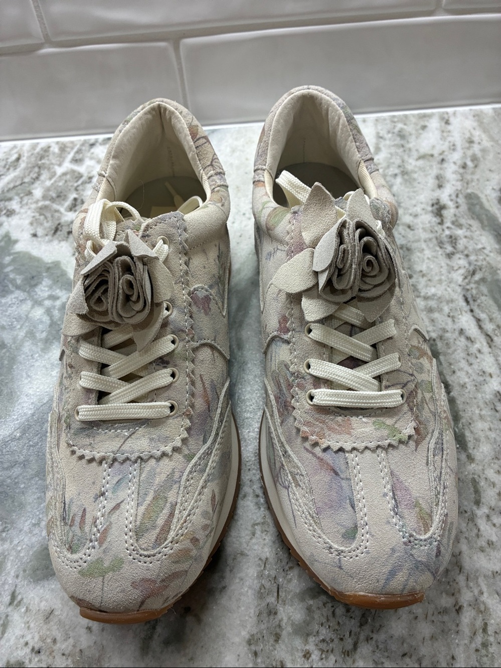 Dolce Vita Cream Floral Sneakers with Rose Appliques